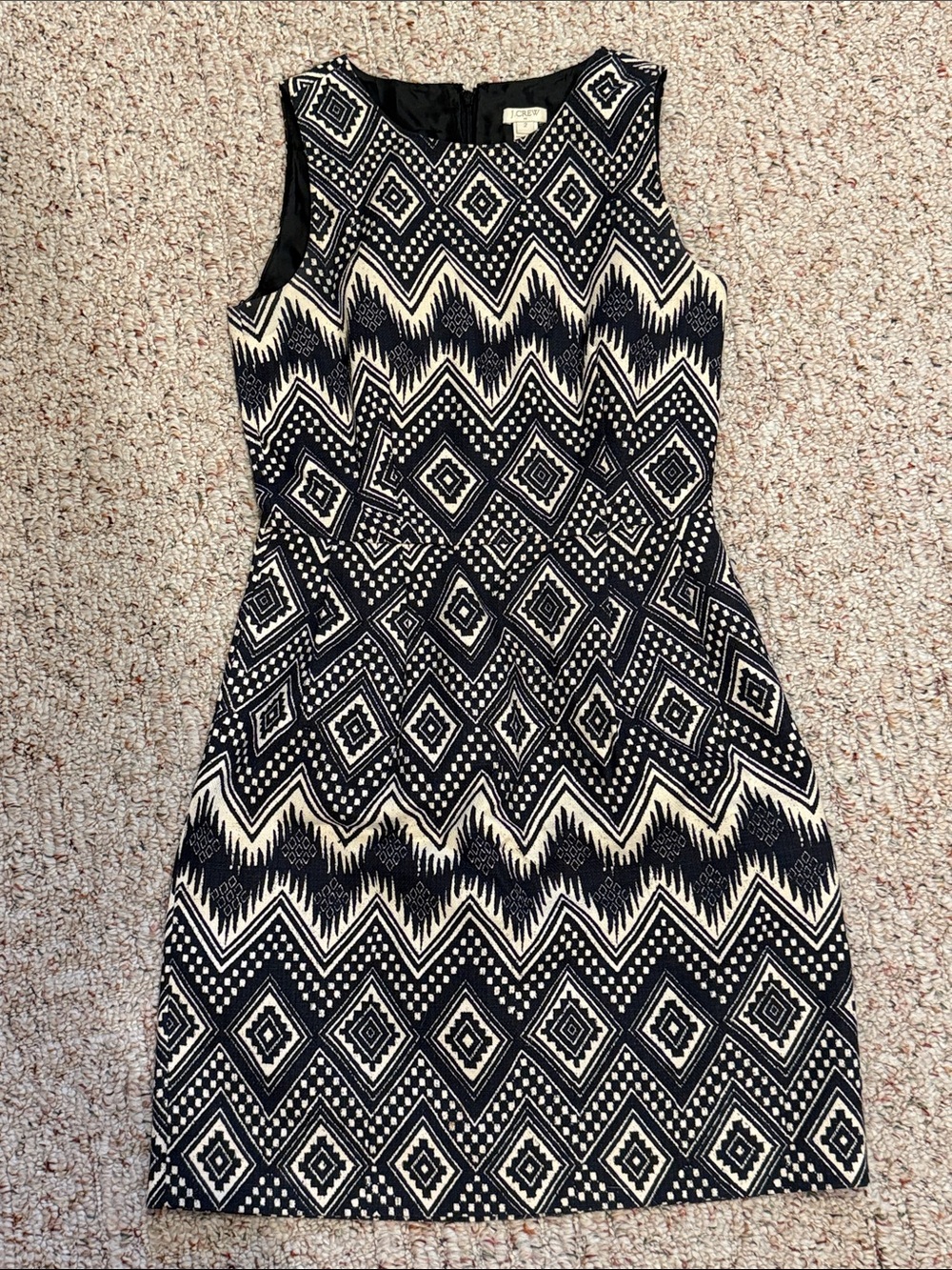 J. Crew Black and Cream Sleeveless Geometric Sheath Dress size 2